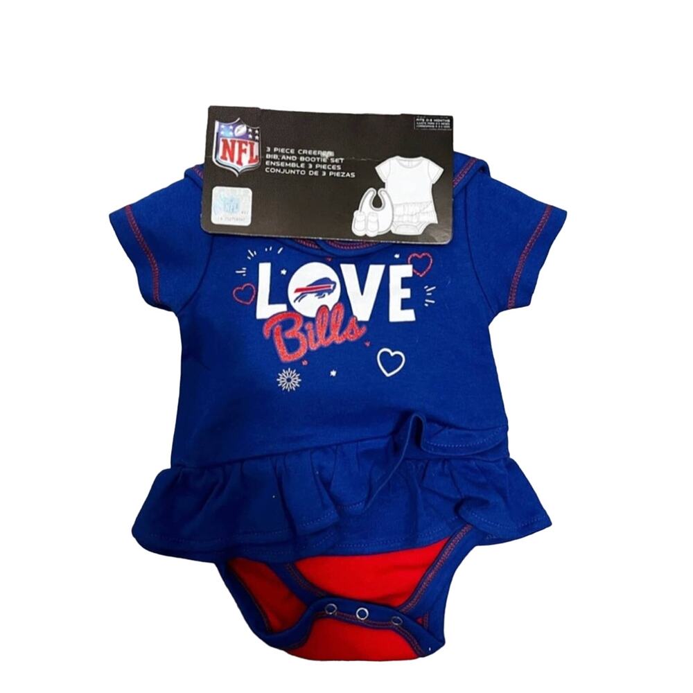 BUFFALO BILLS 3 PC SET Size 0-3 mo Creeper-Bib-Booties NWT NFL
